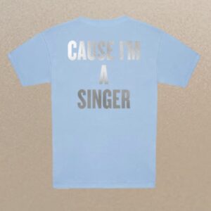 Sabrina Carpenter working late silver foil graphic shirt